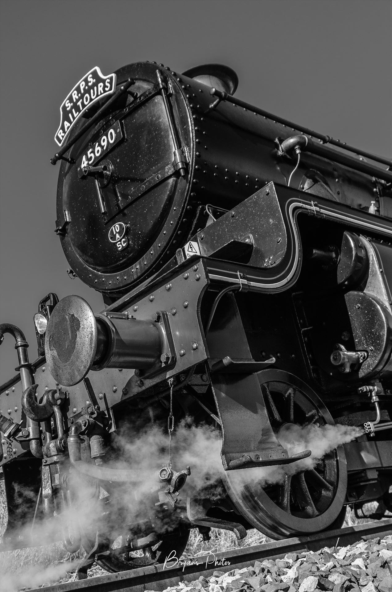 Leander Portrait A black and white Portrait photograph of the Jubilee Class steam train Leander No.45690. by Bryans Photos