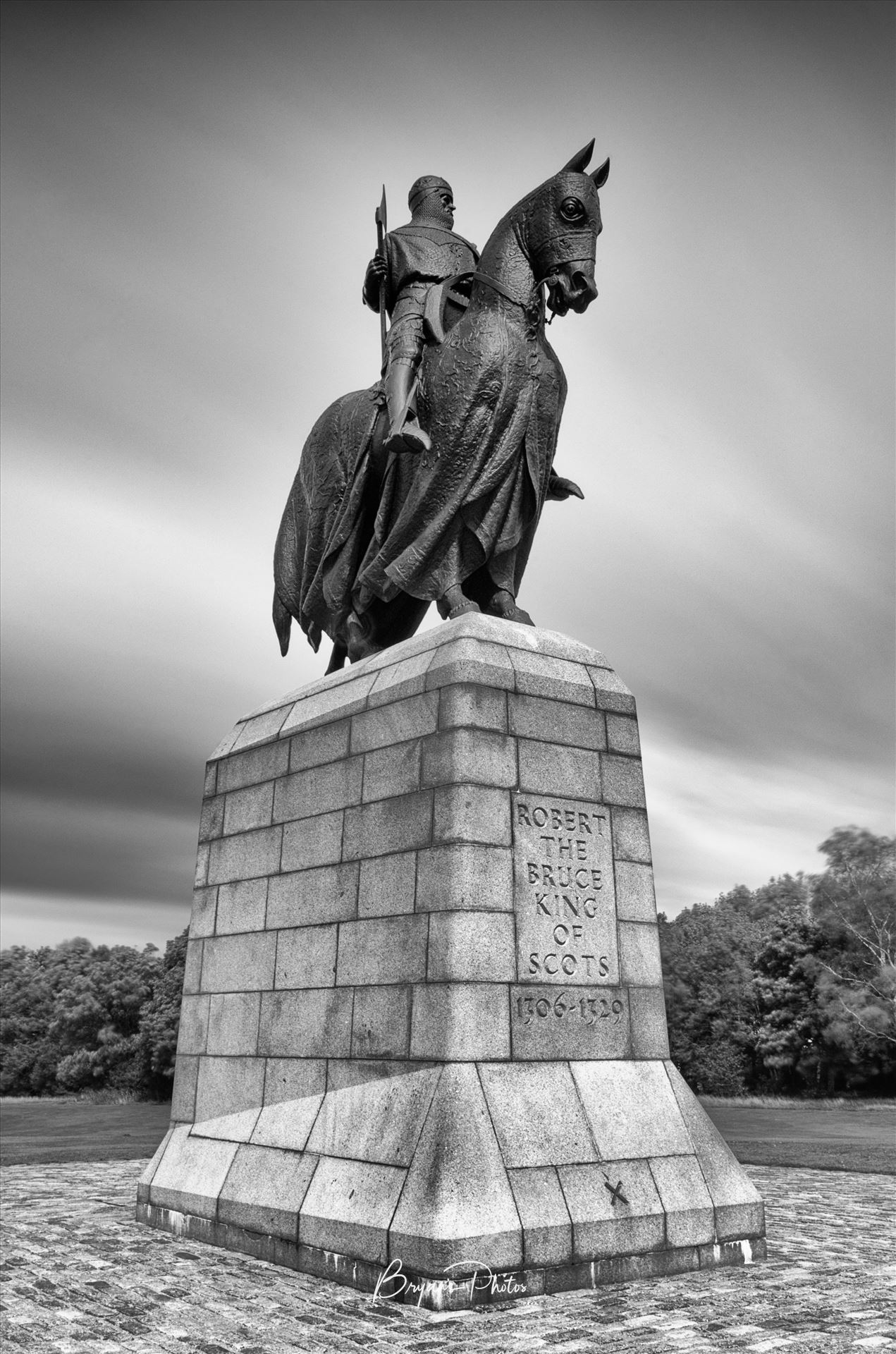 Robert the Bruce A black and white long exposure photograph of the King Robert the Bruce Statue taken at the Battle of Bannockburn memorial site. by Bryans Photos