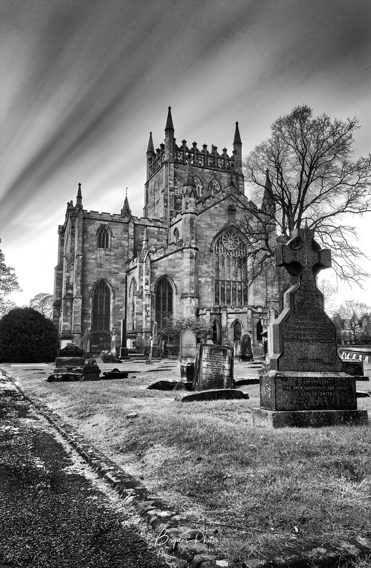 Dunfermline Abbey long exposure A long exposure photograph of Dunfermline Abbey in black and white by Bryans Photos