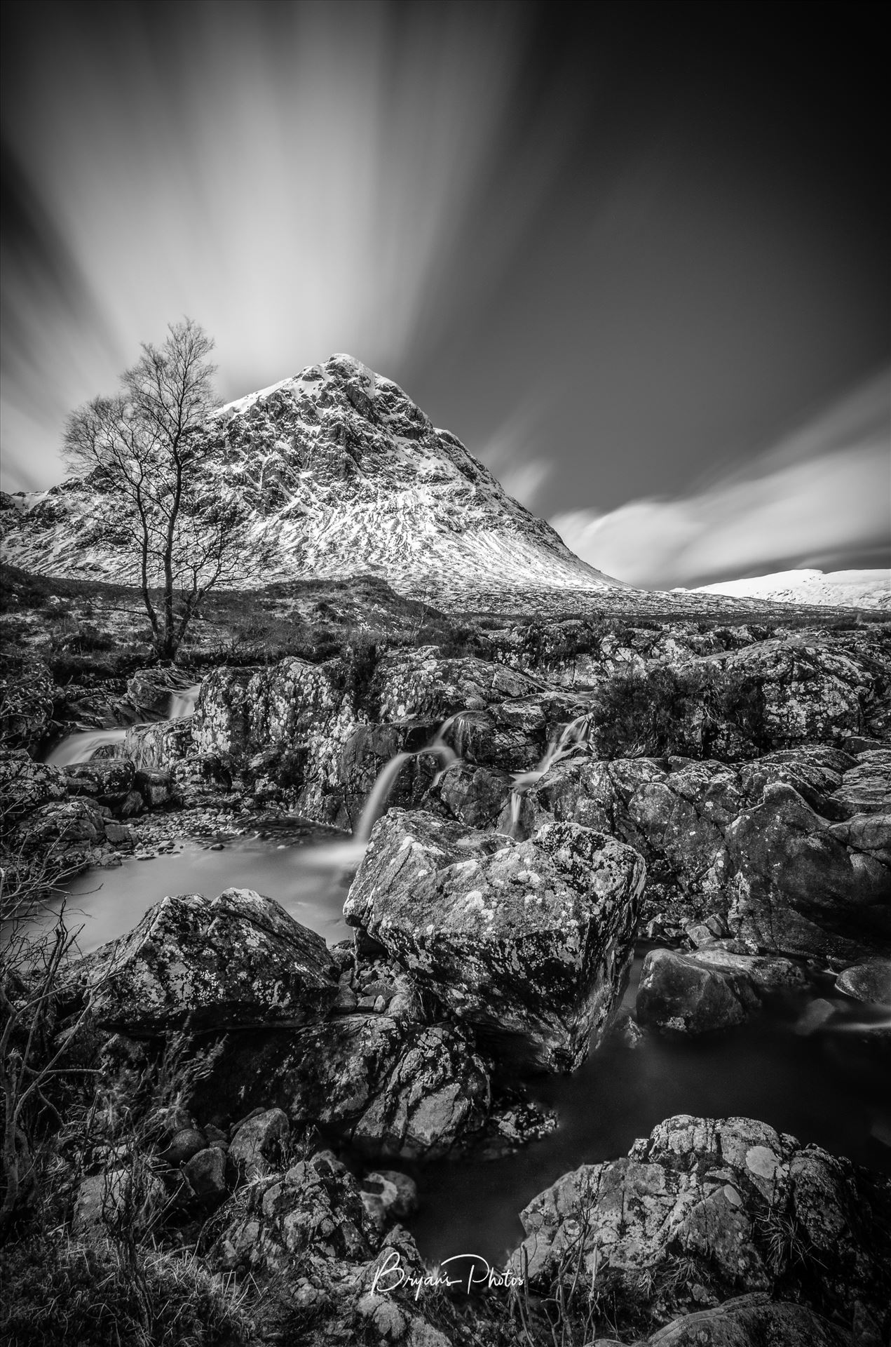 Etive Mor Black and White A black and white long exposure Photograph of Etive Mor, Glen Etive in the Scottish Highlands. by Bryans Photos