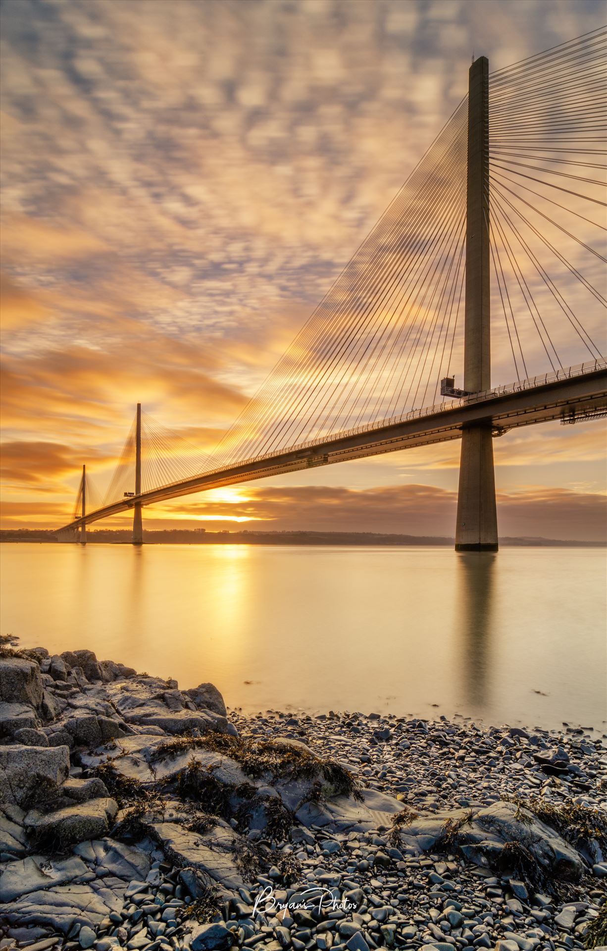 Queensferry Sunset Portrait A portrait photograph of the Queensferry Crossing taken at sunset from North Queensferry on the Fife coast. by Bryans Photos