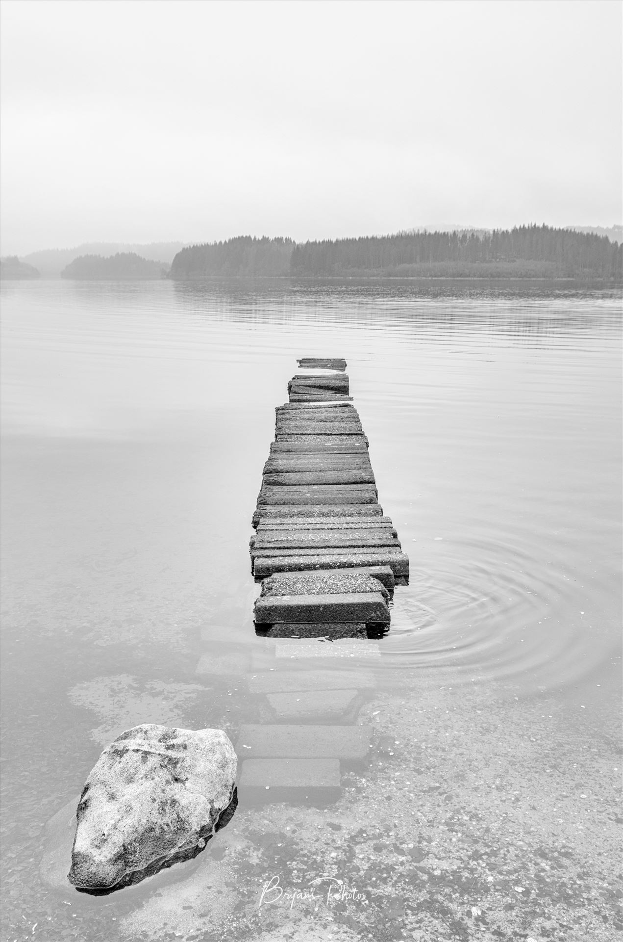 Loch Ard Jetty A black and white photograph of the jetty at Loch Ard. by Bryans Photos