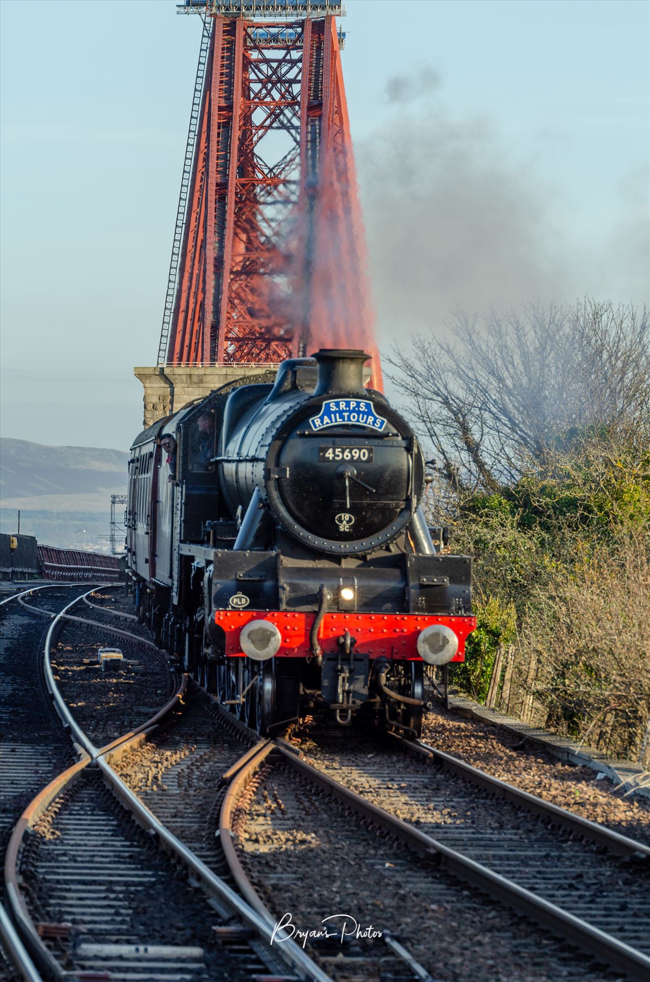 Leander and the Bridge A photograph of the LMS Jubilee Class Leander Steam Train with the Forth Rail Bridge in the background taken from North Queensferry. by Bryans Photos