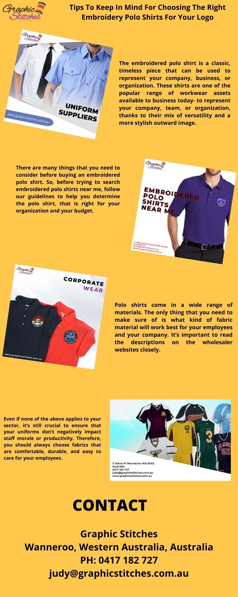 Tips To Keep In Mind For Choosing The Right Embroidery Polo Shirts For Your Logo.jpg The embroidered polo shirt is a classic, timeless piece that can be used to represent your company, business, or organization. Visit: https://www.graphicstitches.com.au/polo-shirts.html
 by Graphicstitch
