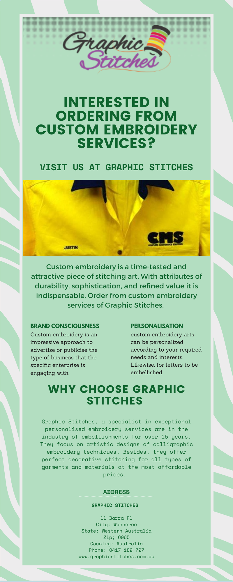 Interested in ordering from custom embroidery services Visit us at Graphic Stitches.png Please visit:  https://writeupcafe.com/community/interested-in-ordering-from-custom-embroidery-services-visit-us-at-graphic-stitches/?snax_post_submission=success

 by Graphicstitch