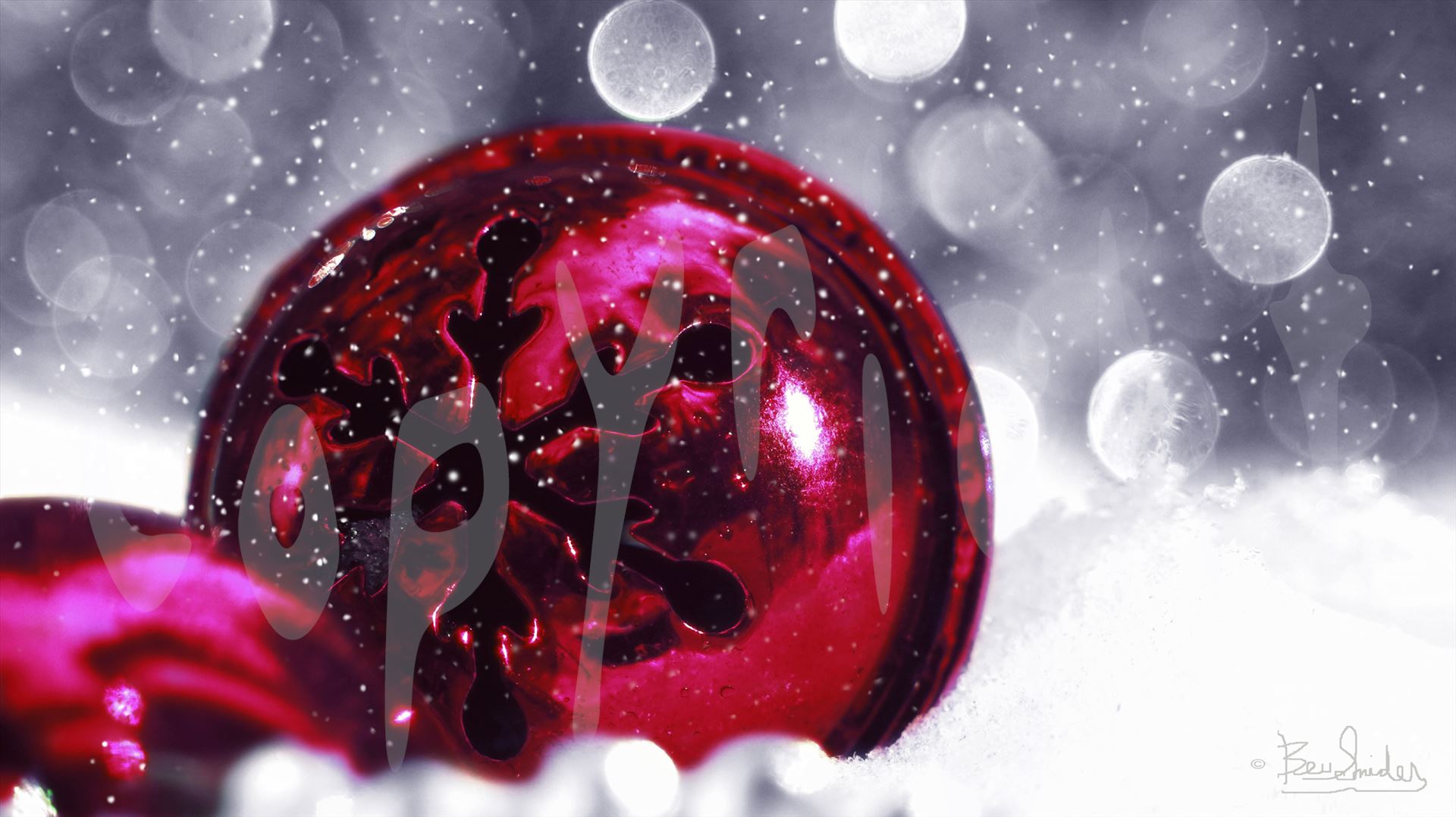 Fuschia Christmas Balls 6650 Fuschia Christmas Balls in the snow with bokeh background by Snookies Place of Wildlife and Nature