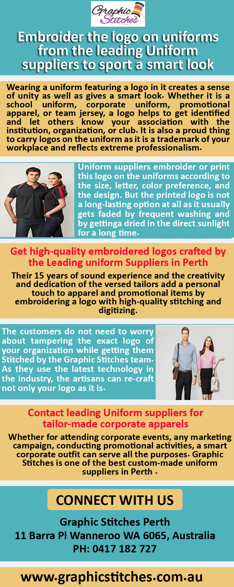 Embroider the logo on uniforms from the leading Uniform suppliers to sport a smart look.jpg  by Graphicstitches