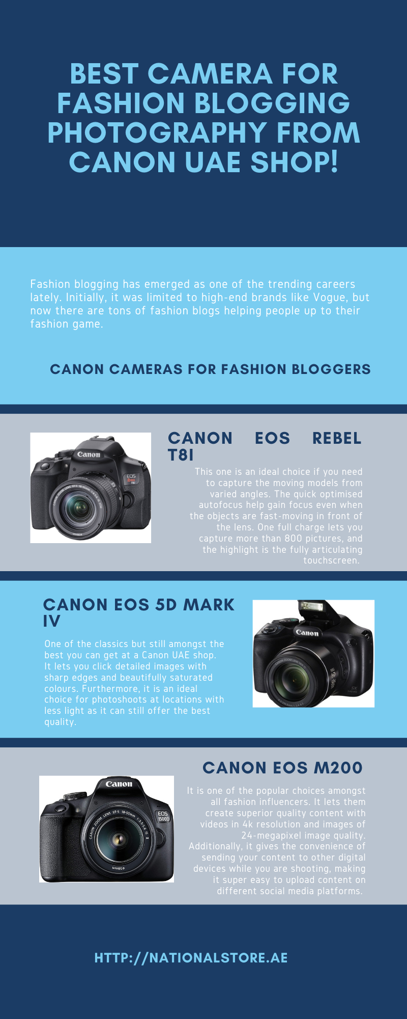 Best camera for fashion blogging photography from Canon UAE Shop! Fashion blogging has emerged as one of the trending careers lately. Initially, it was limited to high-end brands like Vogue, but now there are tons of fashion blogs helping people up to their fashion game.  https://nationalstore.ae/brands/canon-distributo by National Store LLC