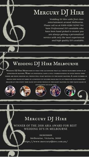 Hire Melbourne based professional & premium Gay Wedding DJs with the best wedding dresses & songs around Melbourne. Please call us at 9333-0711 NOW!
https://www.mercurydjhire.com.au/