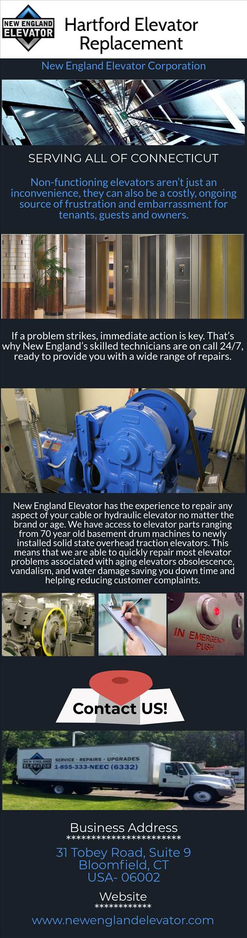 Hartford Elevator Replacement Elevator equipment repair and replacement service serving in Hartford, Connecticut.  Website: https://newenglandelevator.com by englandelevator