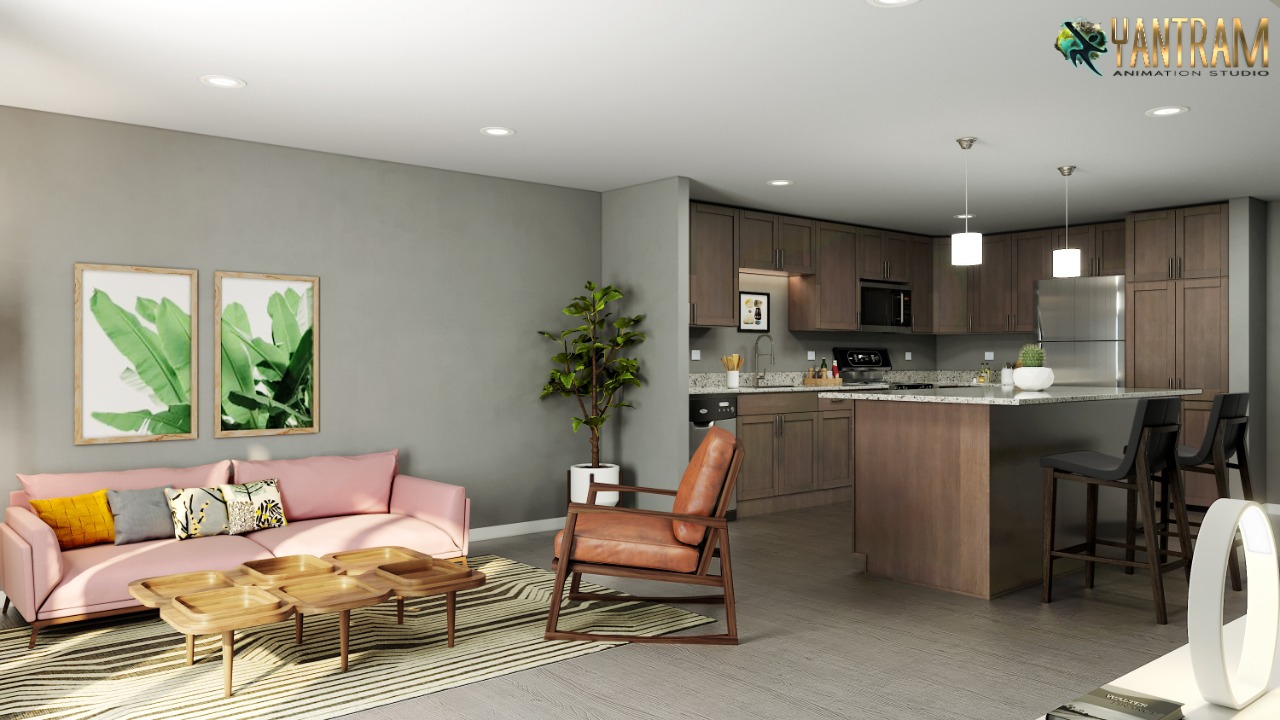 3d interior rendering of Excellent Living room-kitchen by 3D Architectural animation.jpeg  by 3dyantramstudio