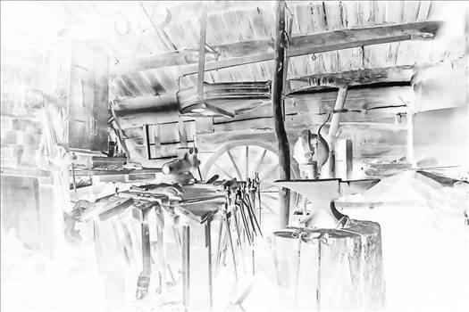 Inverse B\u0026W - The Blacksmith shop at Mabry Mill, VA