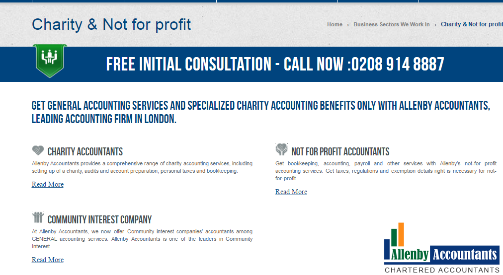Charity & Not-For-Profit Accountants London – Allenby Accountants  Allenby Accountants has specialised teams of charity accountants and not-for-profit accountants. Each team of accountants have vast experience in this sector can offer the best accounting services at highly affordable prices. Call 0208 914 8887 for free i by Allenbyaccountants