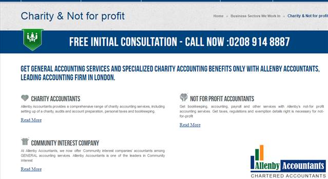 Charity \u0026 Not-For-Profit Accountants London – Allenby Accountants  - Allenby Accountants has specialised teams of charity accountants and not-for-profit accountants. Each team of accountants have vast experience in this sector can offer the best accounting services at highly affordable prices